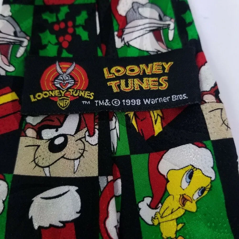 Vintage Looney Tunes Necktie Characters Bugs Bunny Christmas 100% Silk